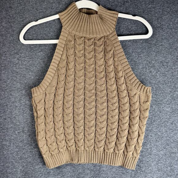 IRIS Cowl Turtleneck Top With Textured Knit Pattern Stretch Brown Large - Picture 1 of 10